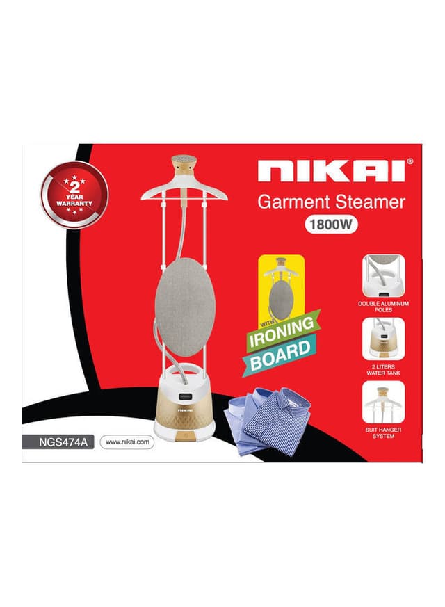 مكواة بخار بسعة 2 لتر وقوة 1800 واط Nikai - Garment Steamer