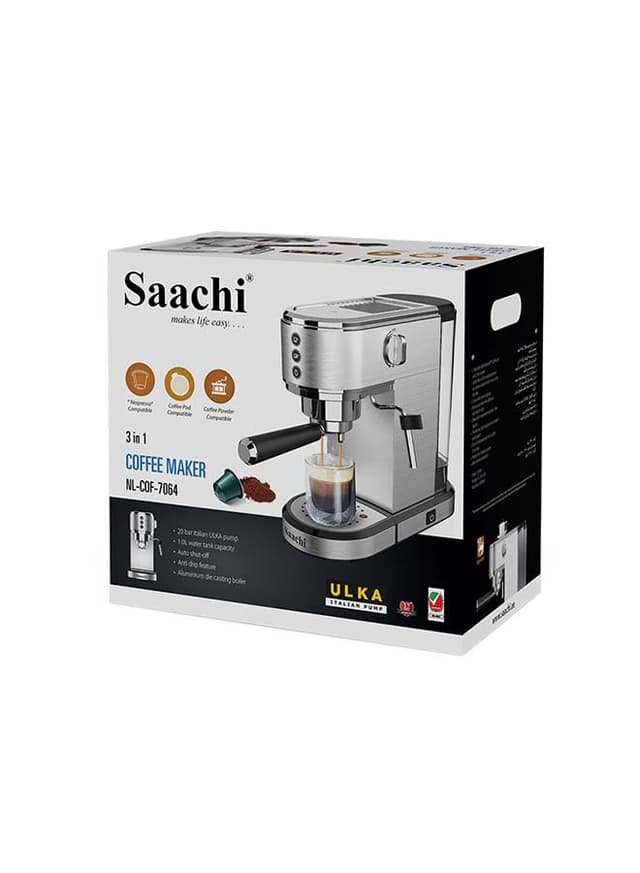 ماكينة قهوة 3 في 1 بمضخة ULKA الإيطالية 1350 واط Saachi - 3 In 1 Coffee Maker With 20 Bar Italian ULKA Pump
