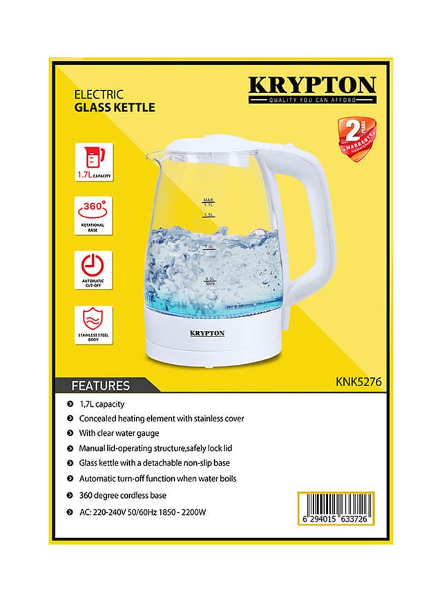 غلاية زجاجية كهربائية ( 1.7 L ، 2200w ) KRYPTON