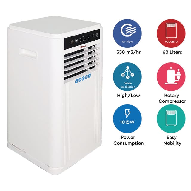 مكيف متنقل عمودي مع قاعدة 9000 وحدة حرارية نوبل Nobel white 9000Btu With A Base Portable Ac