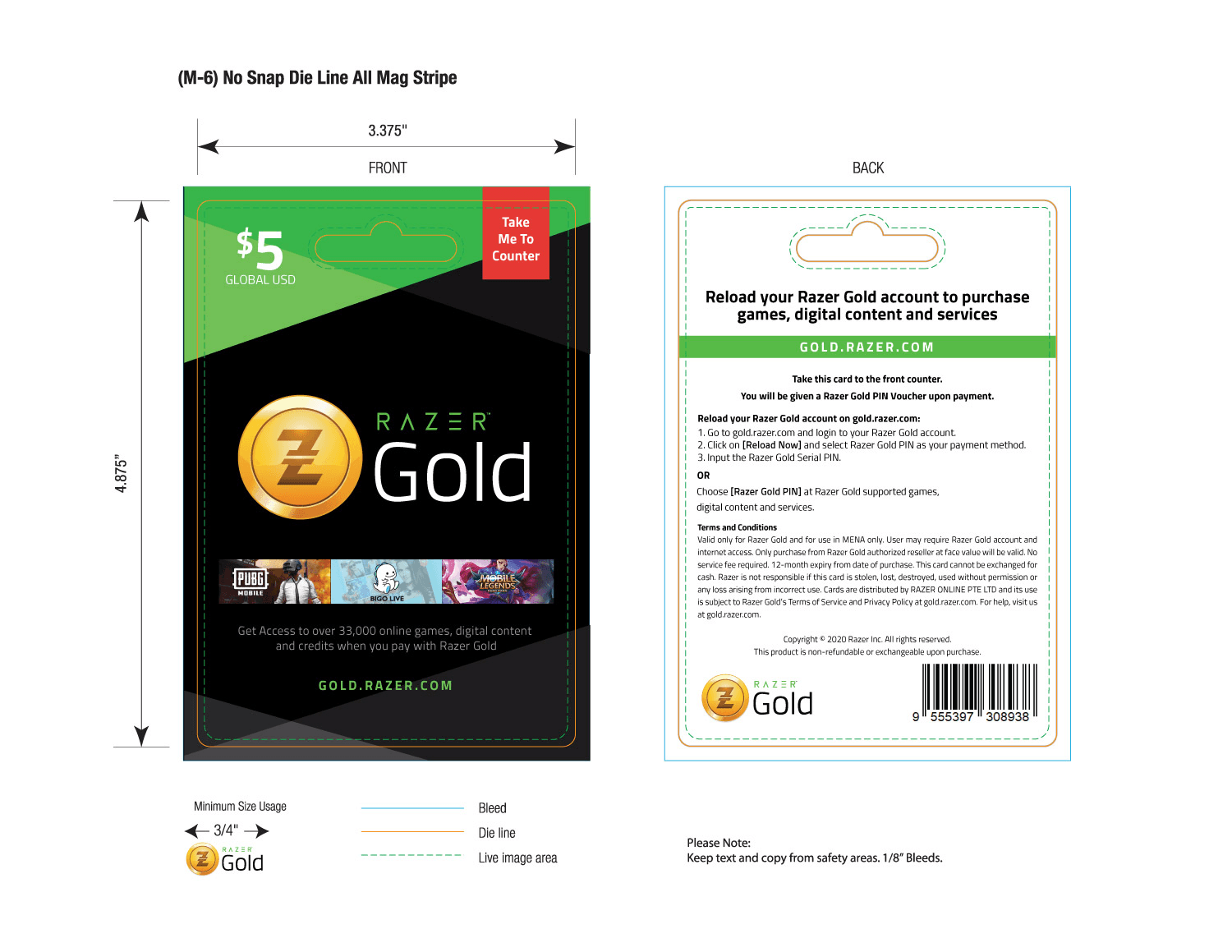 بطاقة شحن ريزر قزلد Razer Gold Top Up 5 $