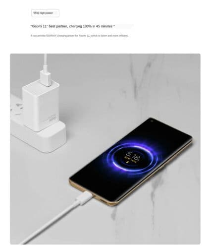 Xiaomi Original 55W GaN Fast Charger Mi 11 Pro 10T Lite 10S 5G Turbo Charge US Adapter 100cm USB Type C Cable