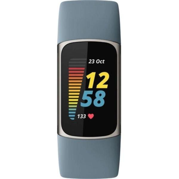 Fitbit Charge 5 Fitness Wristband with Heart Rate Tracker - Steel Blue/Platinum Stainless Steel - SW1hZ2U6MzE3MzM1