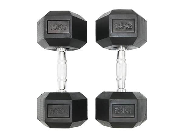 Harley Fitness 15kgs Rubber Coated Fixed hex Dumbbell Set