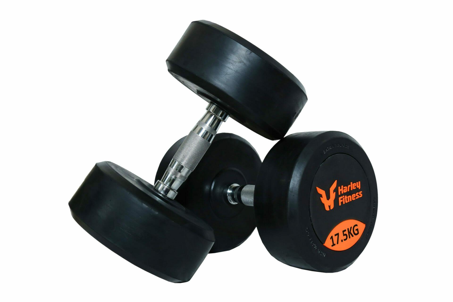 Harley Fitness 17.50kg Premium Rubber Coated Bouncing Round Dumbbells 1 Pair