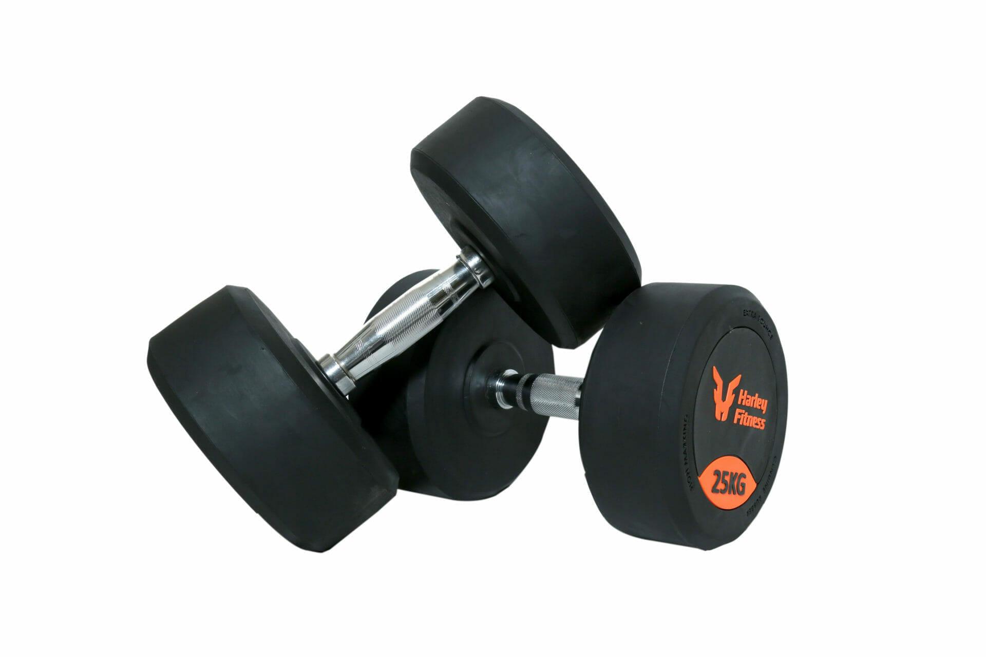 Harley Fitness 25.00kg Premium Rubber Coated Bouncing Round Dumbbells 1 Pair