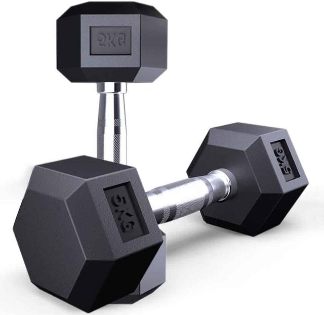 دامبل بوزن 5 كغ Rubber Coated Fixed Hex Dumbbell - Harley Fitness - SW1hZ2U6MzIwMTc4