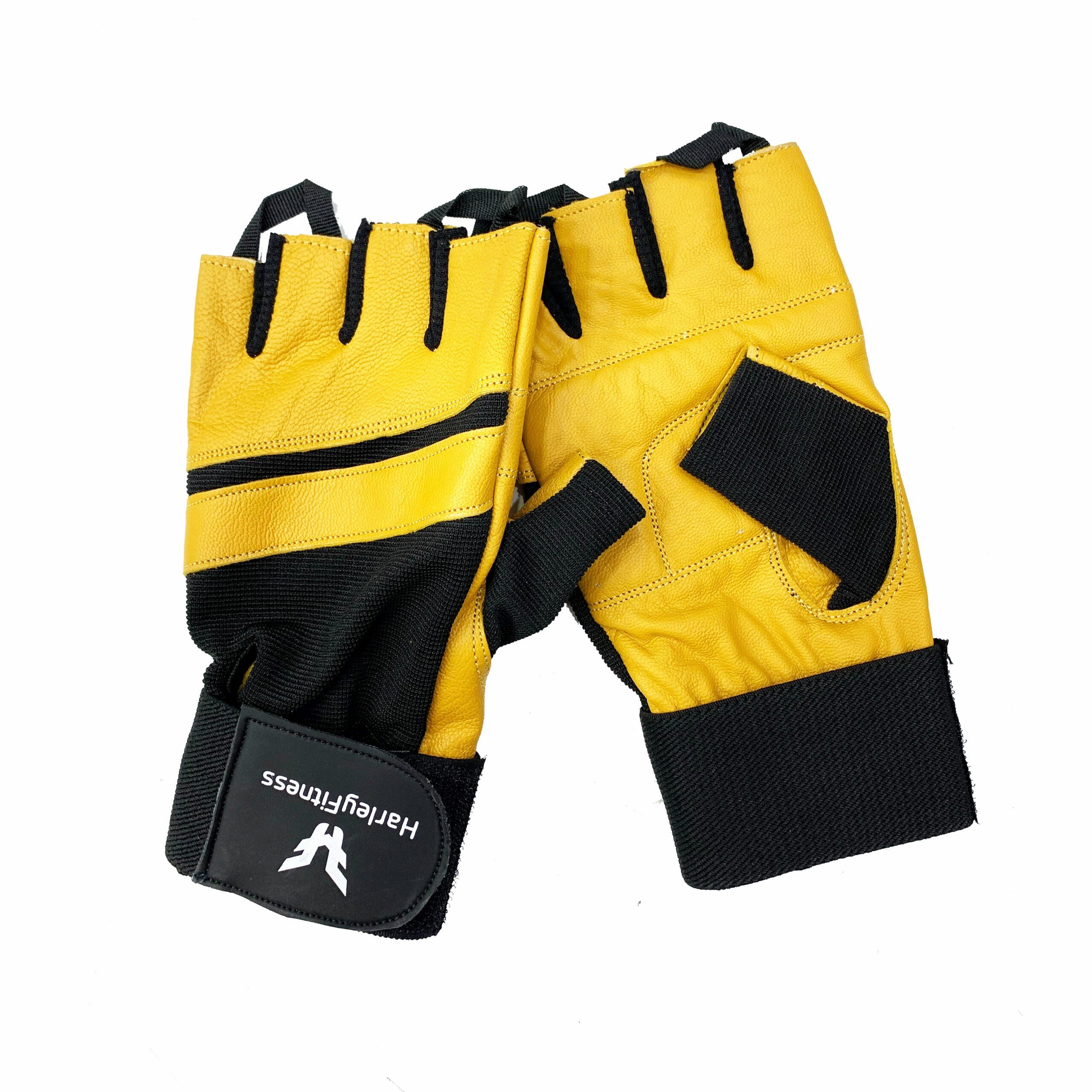 Harley Fitness Power Yellow/Black Genuine Leather Gym Gloves