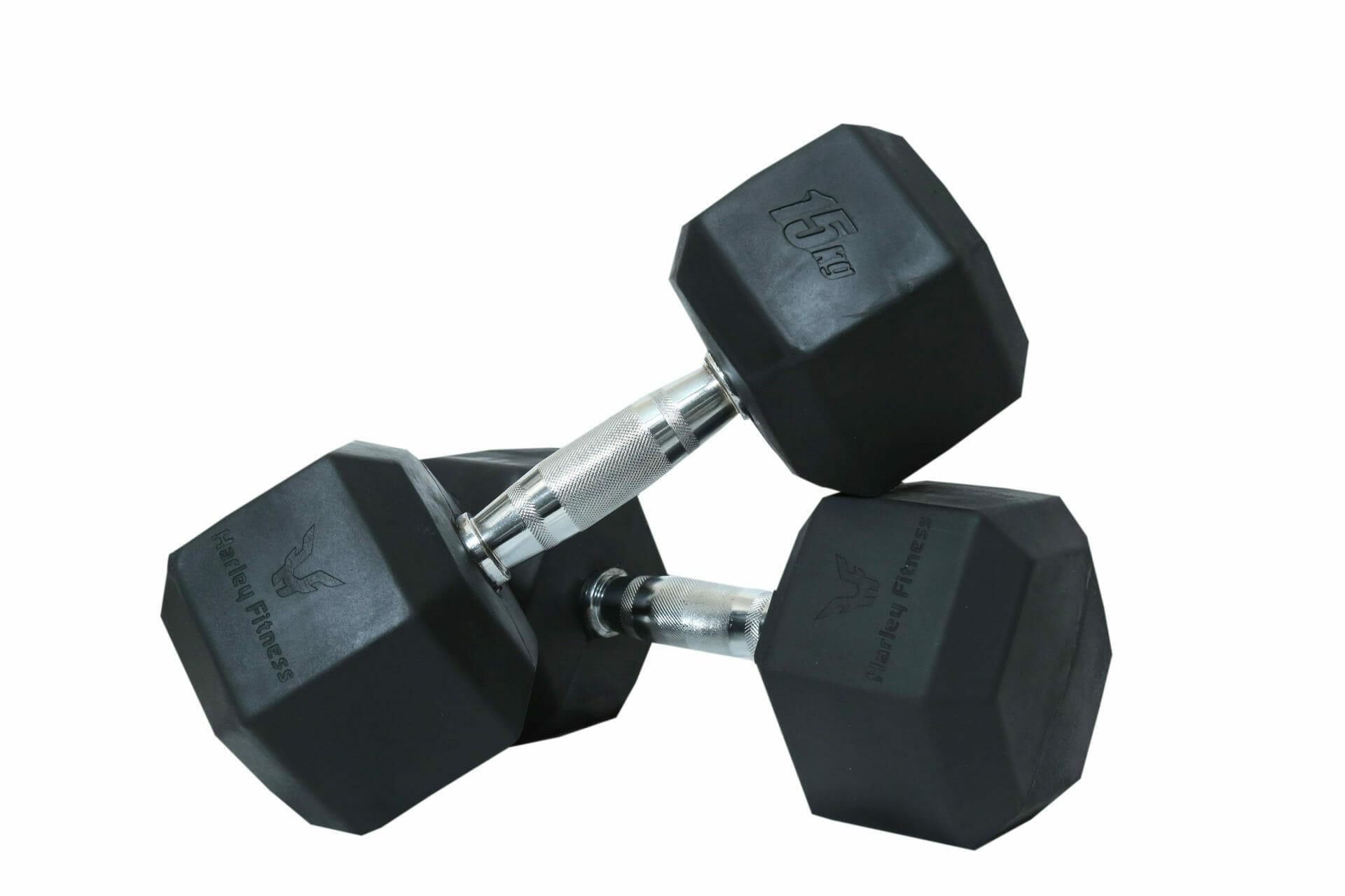 Harley Fitness Premium Rubber Coated Bouncing Hex Dumbbells 15 KG-Pair