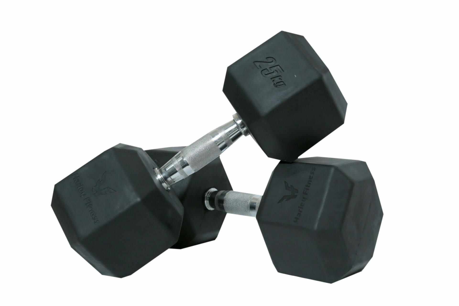 Harley Fitness Premium Rubber Coated Bouncing Hex Dumbbells 25 KG-Pair