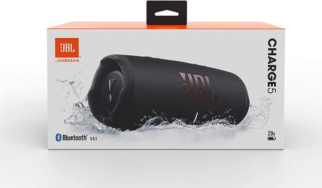 مكبر صوت لاسلكي مقاوم للماء مع بلوتوث أسود جي بي ال JBL Black Charge5 Splashproof Portable Bluetooth Speaker - SW1hZ2U6MzE4MTEw