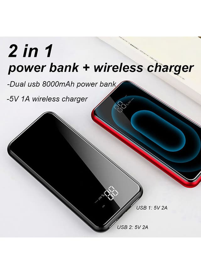 Baseus 8000 mAh 8000 mAh QI Wireless Charger 2A Dual USB Power Bank Black