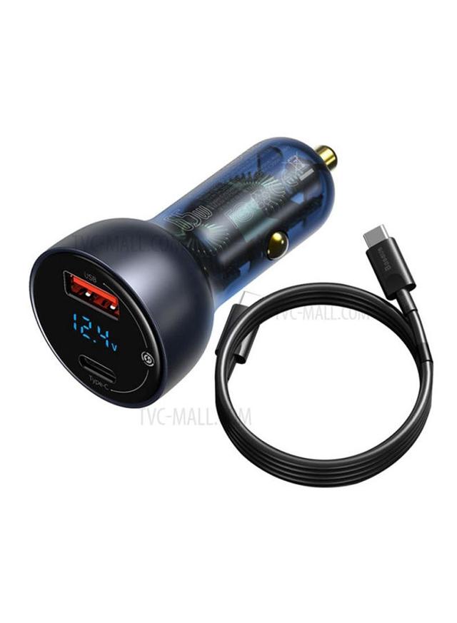 شاحن سيارة مع كيبل شحن باستطاعة Baseus Digital Display QC+PPS Dual Quick Car Charger with Type-C Cable 65W