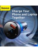 شاحن سيارة مع كيبل شحن باستطاعة Baseus Digital Display QC+PPS Dual Quick Car Charger with Type-C Cable 65W