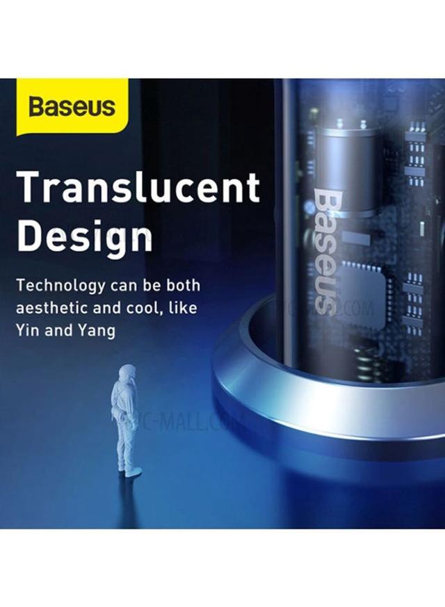 شاحن سيارة مع كيبل شحن باستطاعة Baseus Digital Display QC+PPS Dual Quick Car Charger with Type-C Cable 65W