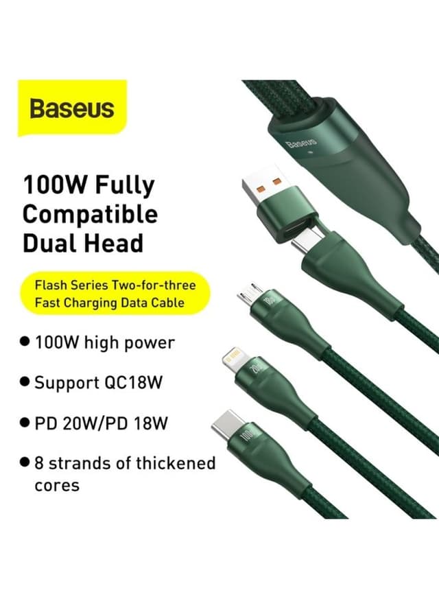 كيبل شحن مع رأس مزدوج Baseus 3-in-1 USB Charging Cable