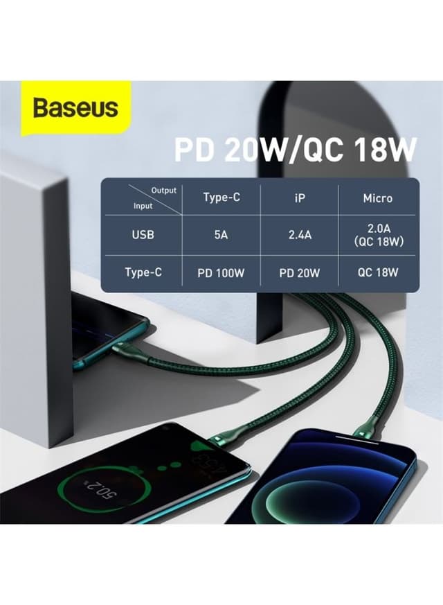 كيبل شحن مع رأس مزدوج Baseus 3-in-1 USB Charging Cable