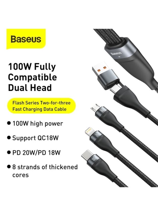 Baseus 3-in-1 USB Charging Cable with Dual Head Black - 153157