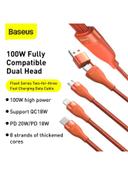 Baseus 3-in-1 USB Charging Cable with Dual Head 1.2 meter Red/Orange - SW1hZ2U6MzI0OTYw