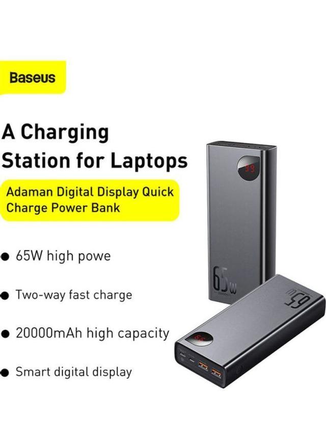 Baseus 65W Power Bank 20000mAh with Type C Two-Way Cable External Battery  for Phone and Notebook, Three-Port Fast charging