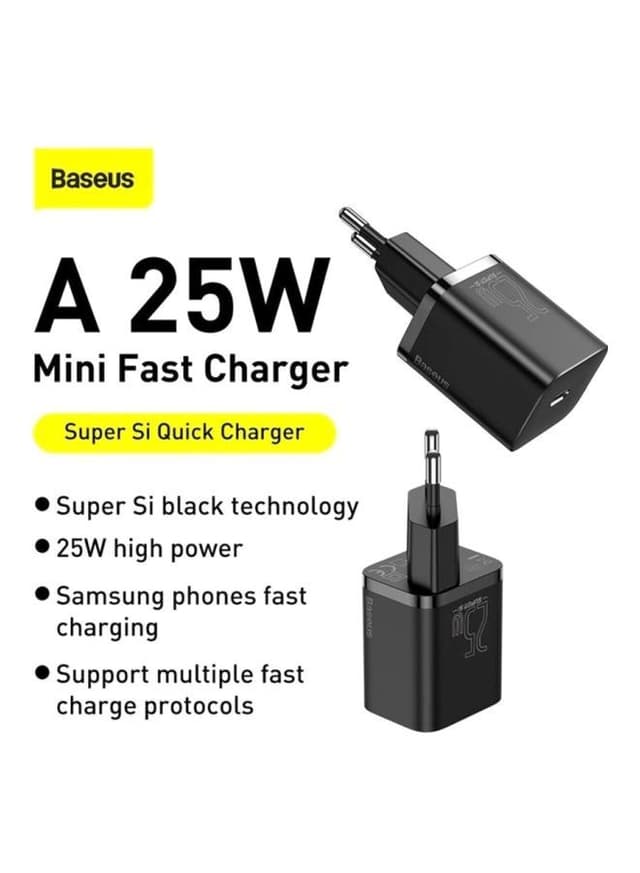 مقبس شاحن الجوال Baseus Super Si Quick Charger 25W Wall Charger with Type-C to Type-C Charging Cable