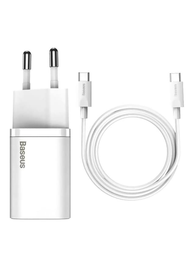 Baseus Super Si Quick Charger 25W Wall Charger with Type-C to Type-C Cable White