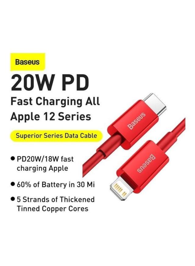 Baseus Type-C to Lightning Superior Series fast charging data cable PD 20W 2m Red - SW1hZ2U6MzI4MTkz