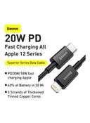 Baseus Type-C to Lightning Superior Series fast charging data cable PD 20W 1m Black - SW1hZ2U6MzI4MTQ4