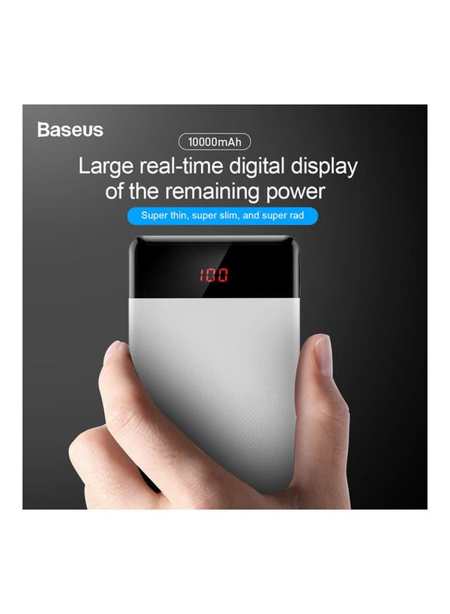 Baseus 10000 mAh Slim Mini Cu Digital Display Power Bank White