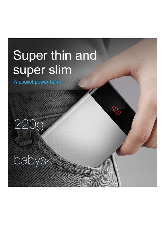 Baseus 10000 mAh Slim Mini Cu Digital Display Power Bank White