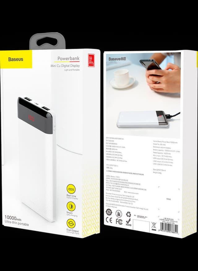 Baseus 10000 mAh Slim Mini Cu Digital Display Power Bank White