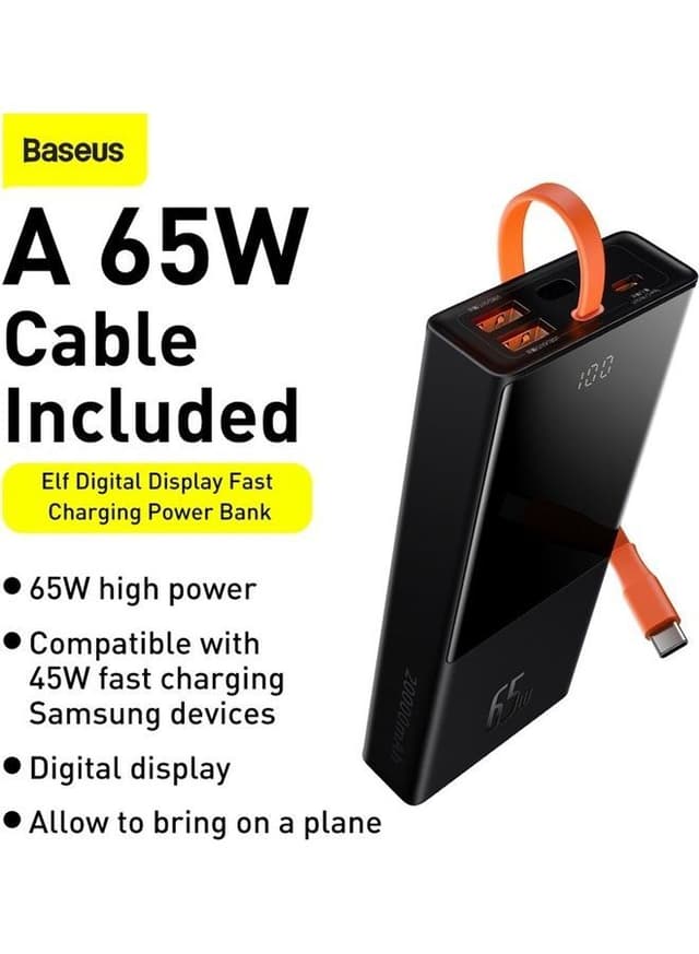 Baseus 20000 mAh Digital Display Fast Charging Power Bank Black