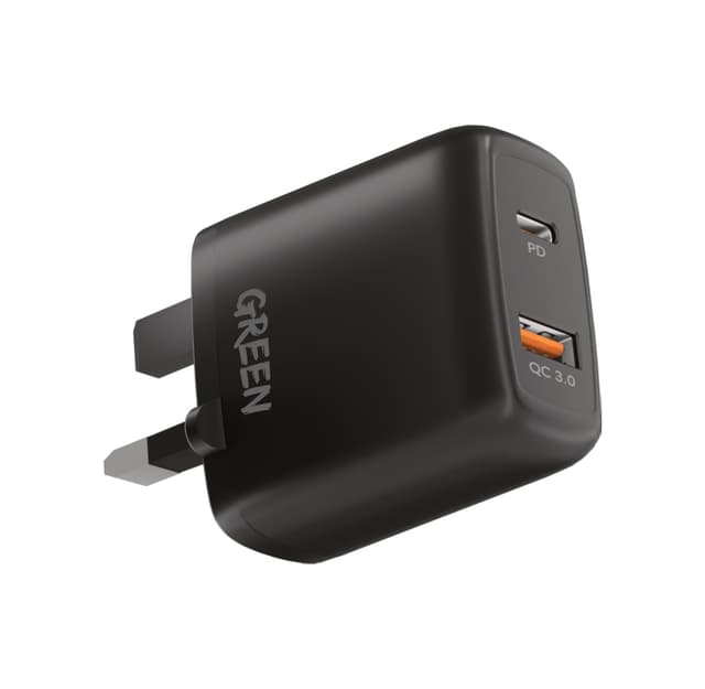 Green Lion Green Dual USB Port Wall Charger PD+QC3.0 20W UK - Black - 278548