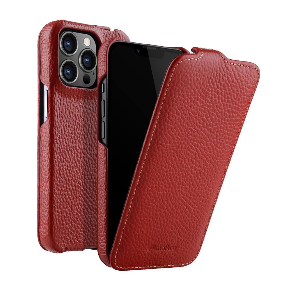 Melkco Jacka Series Lai Chee Pattern Premium Leather Cover Case for Apple iPhone 13 Pro (6.7") - (Red LC)