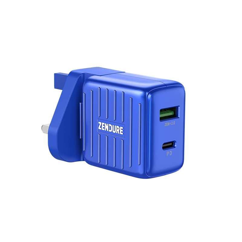 شاحن زندور بمخرجين بقوة 20 واط لون أزرق SuperPort wall charger 2-Port PD 20W - Zendure