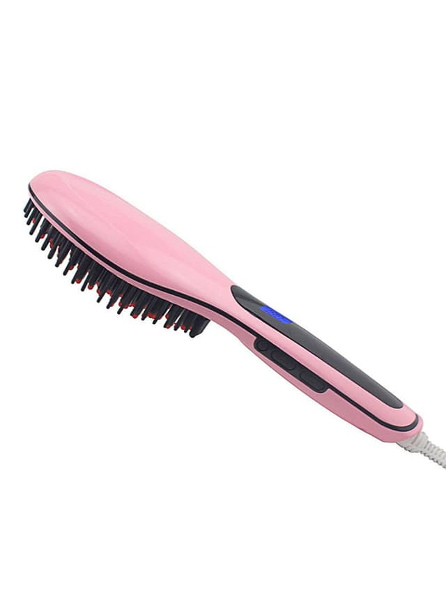 مصفف الشعر ( فرشاة الشعر ) الكهربائي - وردي Skylight - Hair Straightener Brush With LCD display