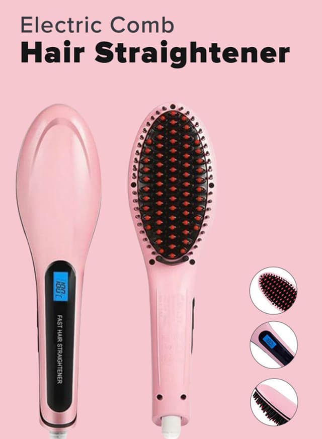 مصفف الشعر ( فرشاة الشعر ) الكهربائي - وردي Skylight - Hair Straightener Brush With LCD display