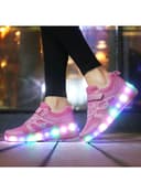 حذاء تزلج مضيء للأطفال مقاس33 LED Hook And Loop Low Top Skate Shoes With Wheel - Cool baby