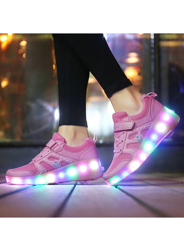 حذاء تزلج مضيء للأطفال مقاس33 LED Hook And Loop Low Top Skate Shoes With Wheel - Cool baby
