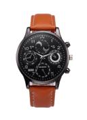 ساعة يد رجالية بحزام جلد لون بني وأسود Men's Leather Analog Watch SY126OLZZ - Cool baby