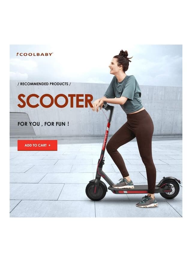 سكوتر ثنائي العجلات لون أسود و أحمر Cool Baby - Electric Scooter
