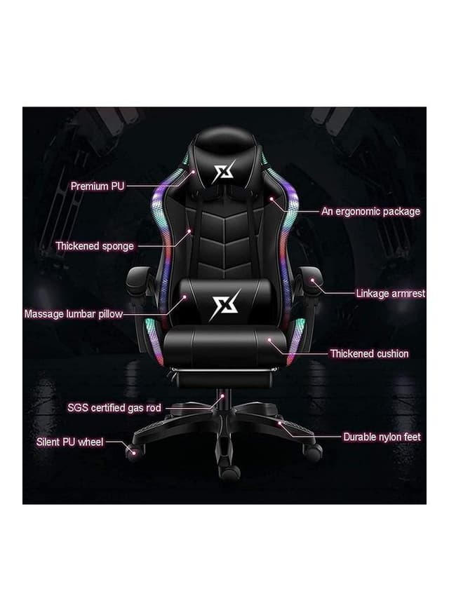 كرسي قيمنق مع اضاءة ليد و سبيكر بلوتوث ومساج LED Light Gaming Chair With Bluetooth Speaker Multicolour - Cool baby