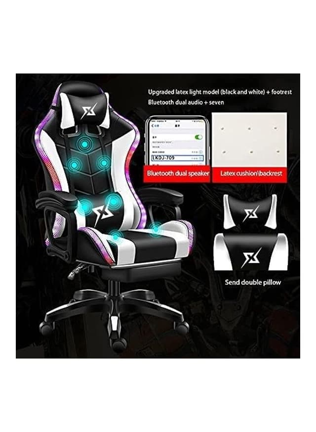 كرسي قيمنق مع اضاءة ليد و سبيكر بلوتوث ومساج LED Light Gaming Chair With Bluetooth Speaker Multicolour - Cool baby