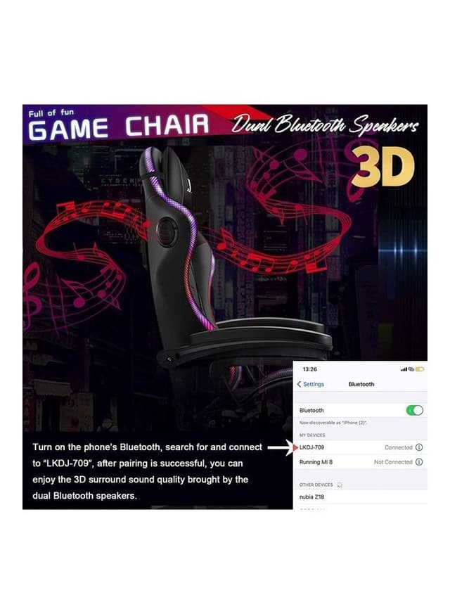 Cool Baby LED Light Gaming Chair With Bluetooth Speaker, Lumbar Support & Adjustable Back Bench Multicolour