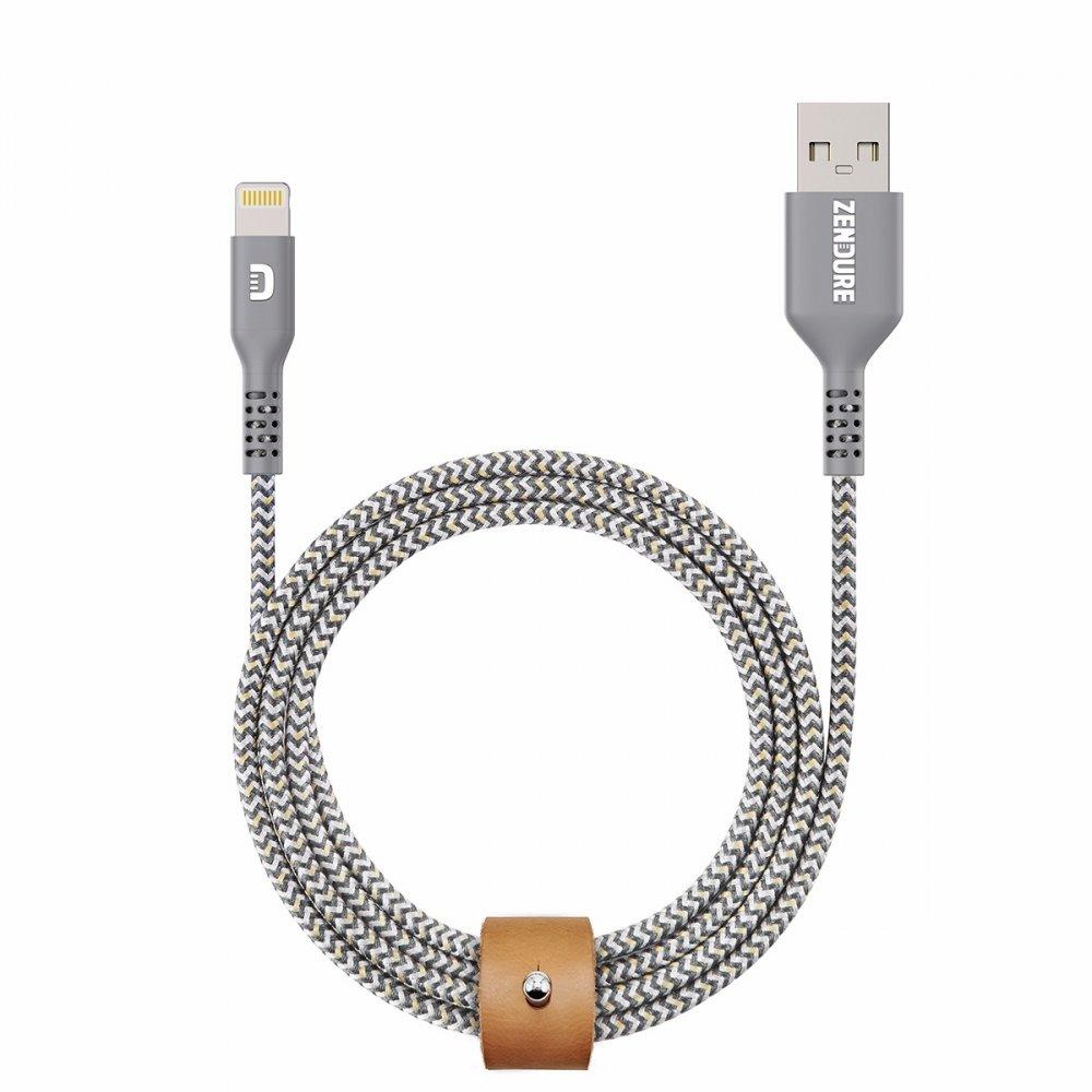 كيبل شحن ايفون ومزامنة من USB الى Lightning لون رمادي iPhone Cable SuperCord  - Zendure