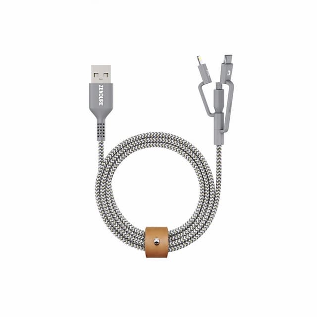 كيبل زندور 3في1 لون رمادي SuperCord 3 in1 Cable - Zendure
