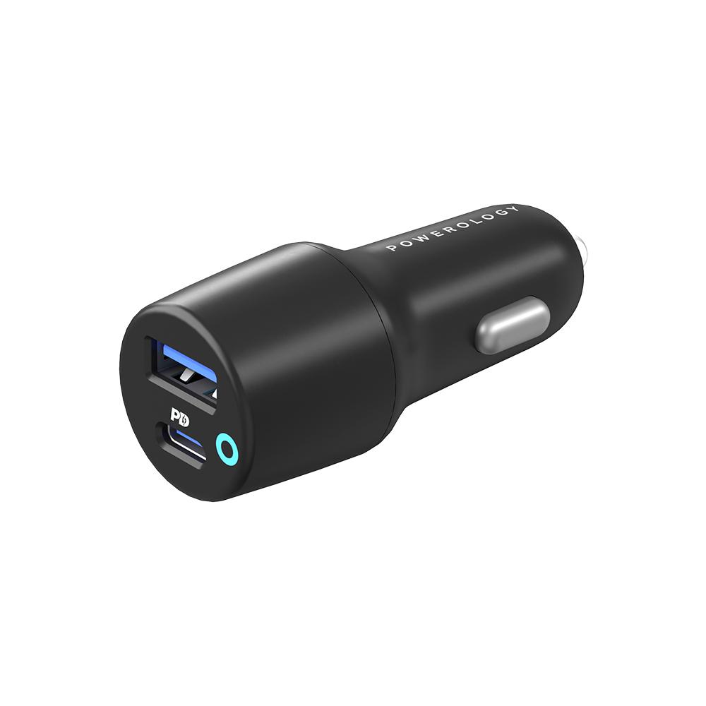 شاحن الولاعة السريع مع ضوء شحن بقدرة 20 وات مع كبل Type-C to Type-C بطول 0.9 متر | Powerology Dual Port LED Car Charger