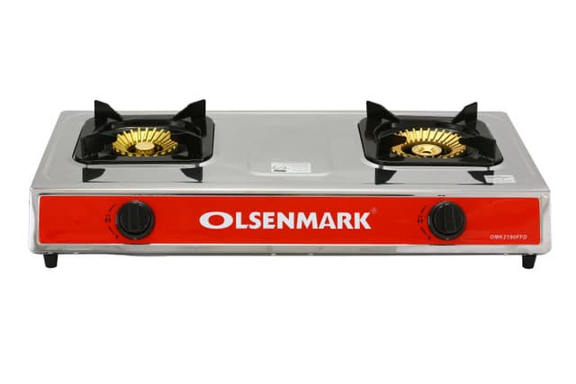 Olsenmark Stainless Steel Double Burner Gas Stove - Piezo Ignitio - Enamel Pan Support