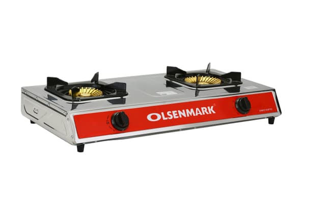 Olsenmark Stainless Steel Double Burner Gas Stove - Piezo Ignitio - Enamel Pan Support
