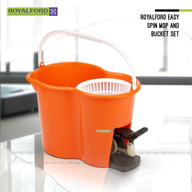 ممسحة ارضيات 360 درجة لون برتقالي من رويال فورد Royalford RF4238 360 Mop and Bucket Set - 175148